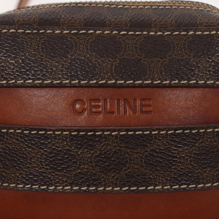 Celine Macadam Canvas Shoulder Bag PVC Leather Brown Auth 81150