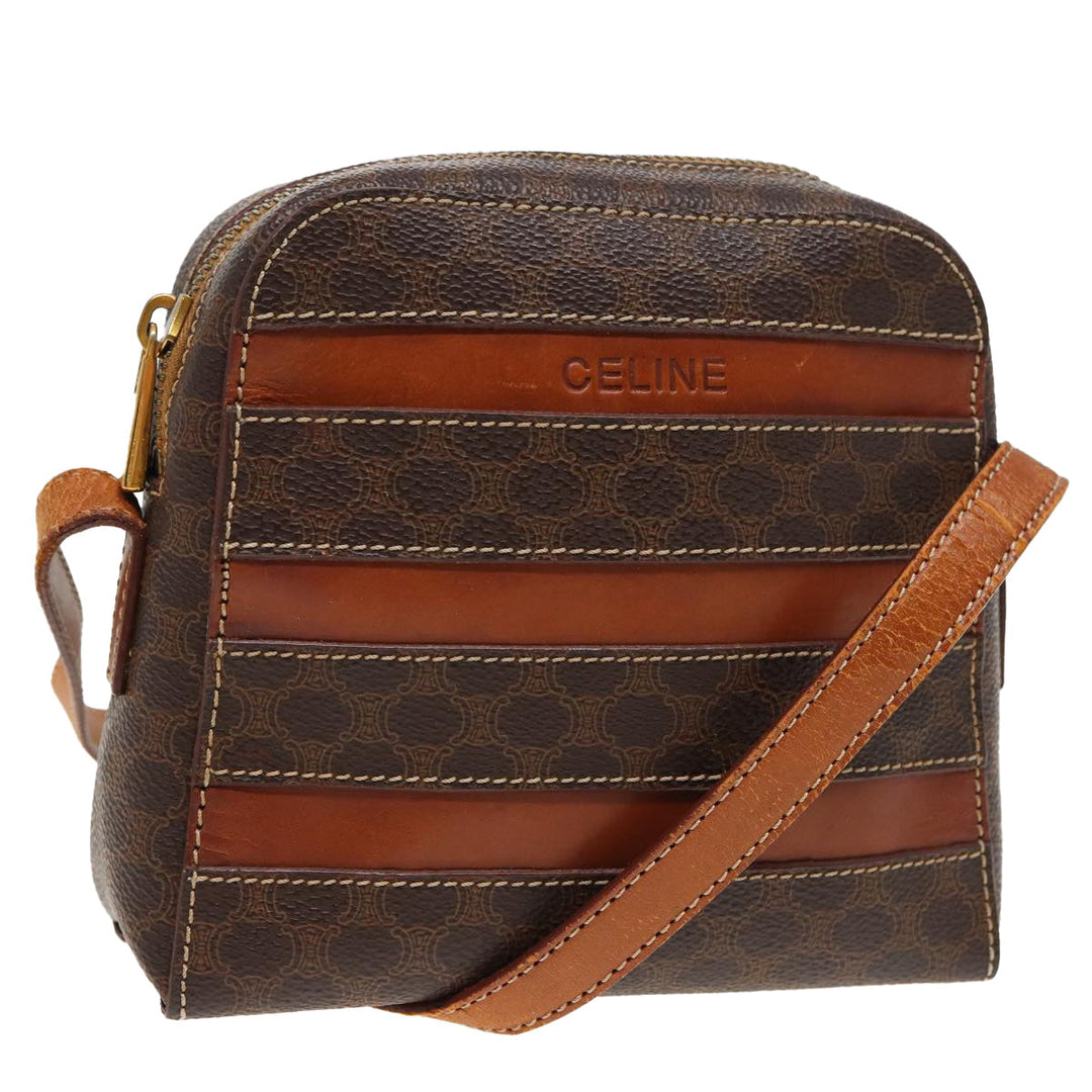 Celine Macadam Canvas Shoulder Bag PVC Leather Brown Auth 81150