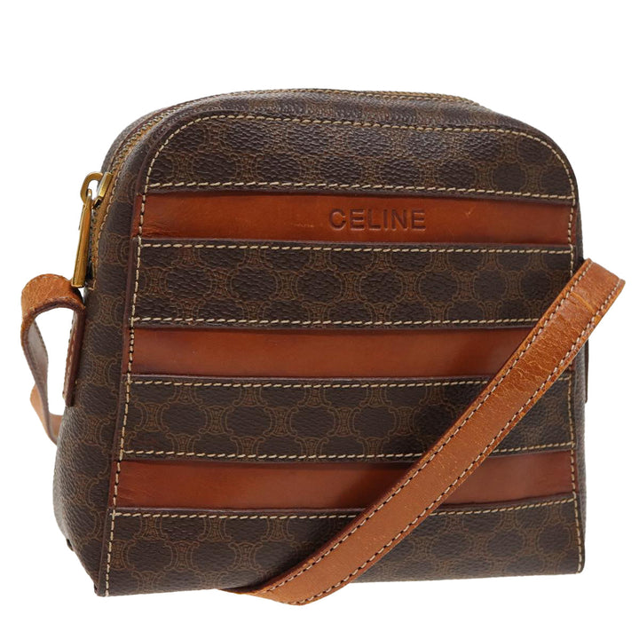 Celine Macadam Canvas Shoulder Bag PVC Leather Brown Auth 81150