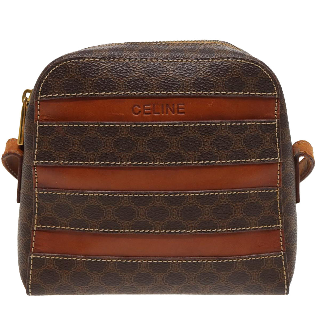 Celine Macadam Canvas Shoulder Bag PVC Leather Brown Auth 81150