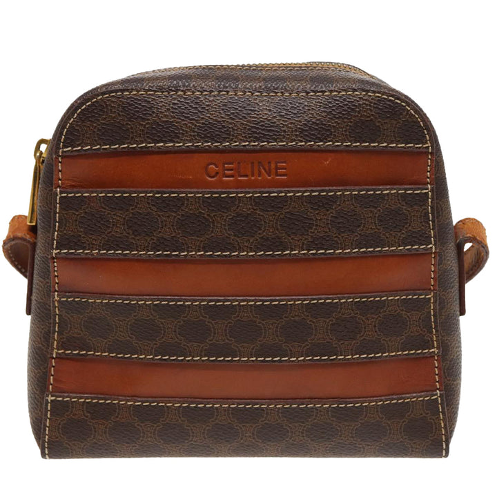 Celine Macadam Canvas Shoulder Bag PVC Leather Brown Auth 81150