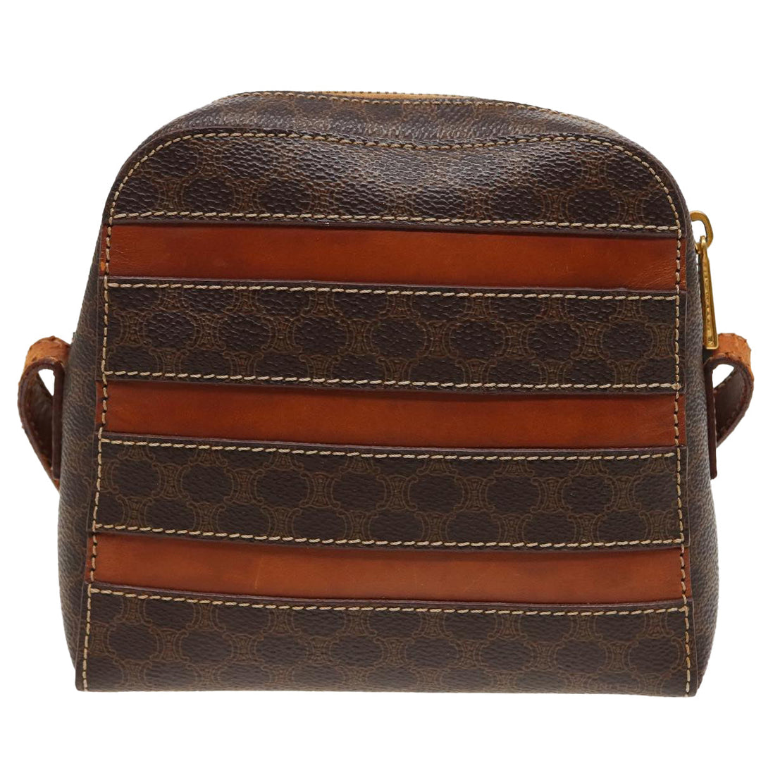 Celine Macadam Canvas Shoulder Bag PVC Leather Brown Auth 81150