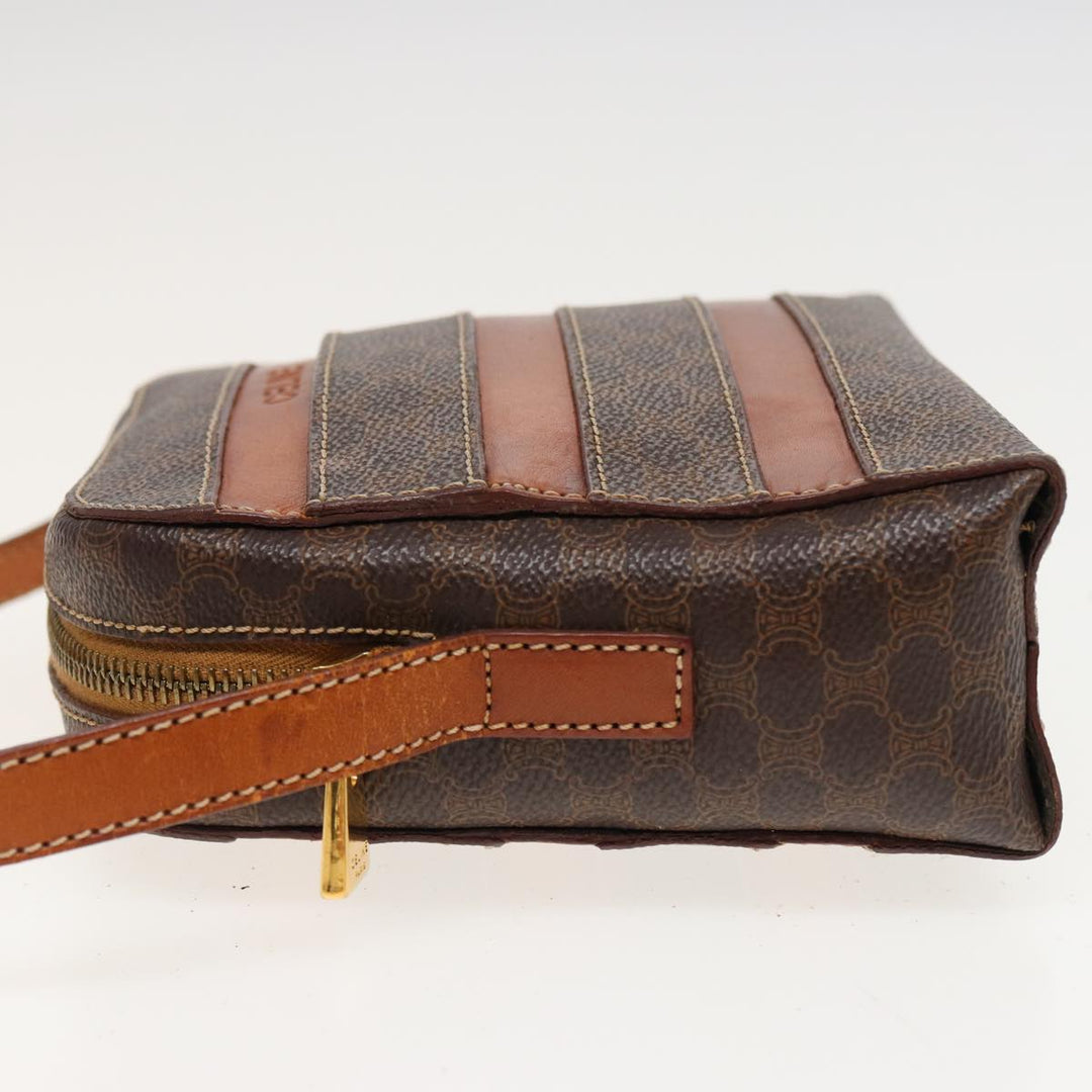 Celine Macadam Canvas Shoulder Bag PVC Leather Brown Auth 81150