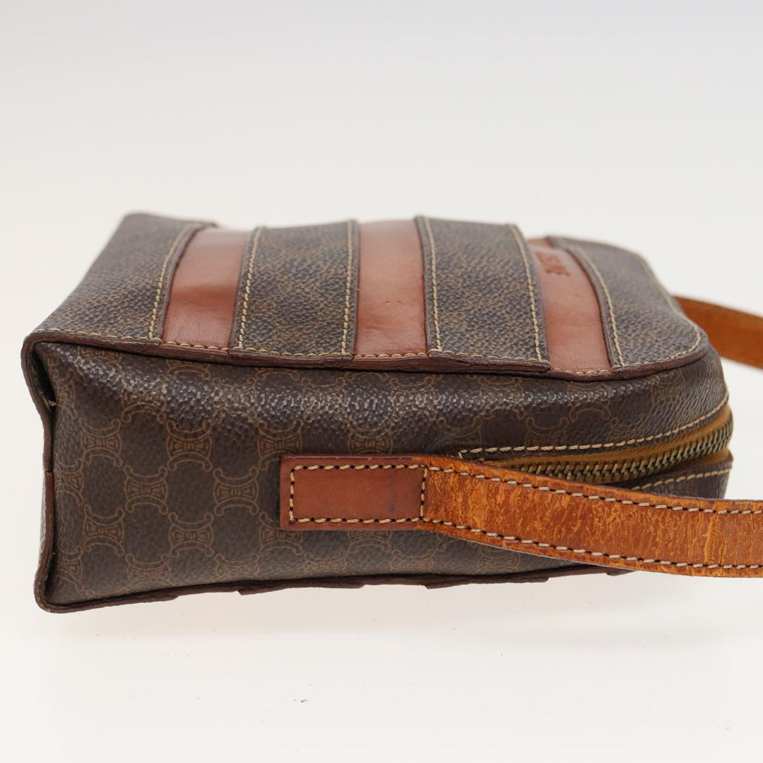 Celine Macadam Canvas Shoulder Bag PVC Leather Brown Auth 81150
