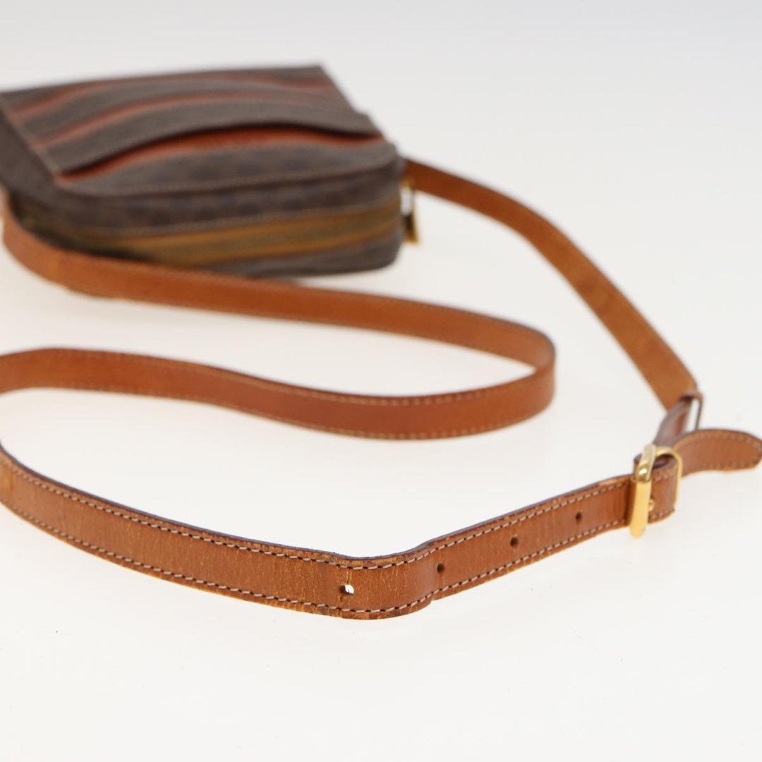 Celine Macadam Canvas Shoulder Bag PVC Leather Brown Auth 81150