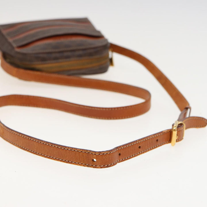 Celine Macadam Canvas Shoulder Bag PVC Leather Brown Auth 81150