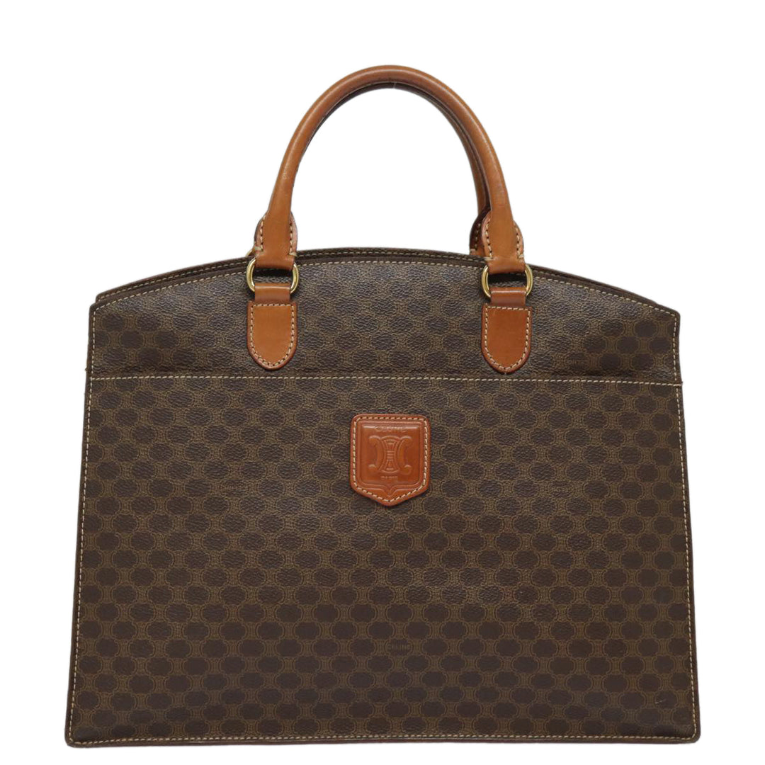 Celine Macadam Canvas Hand Bag PVC Leather Brown Auth 81195