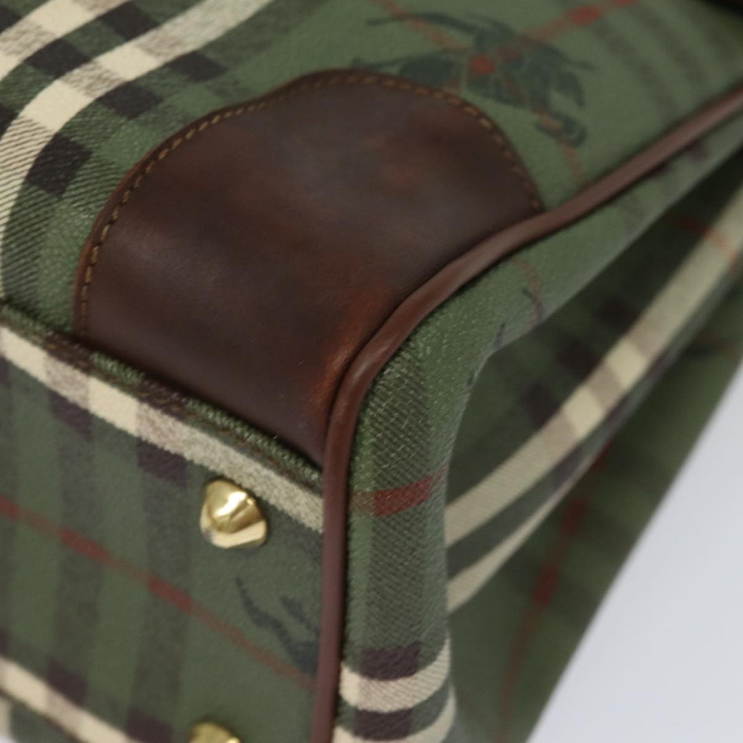 BurberrySs Nova Check Hand Bag PVC Leather Green Auth 81321