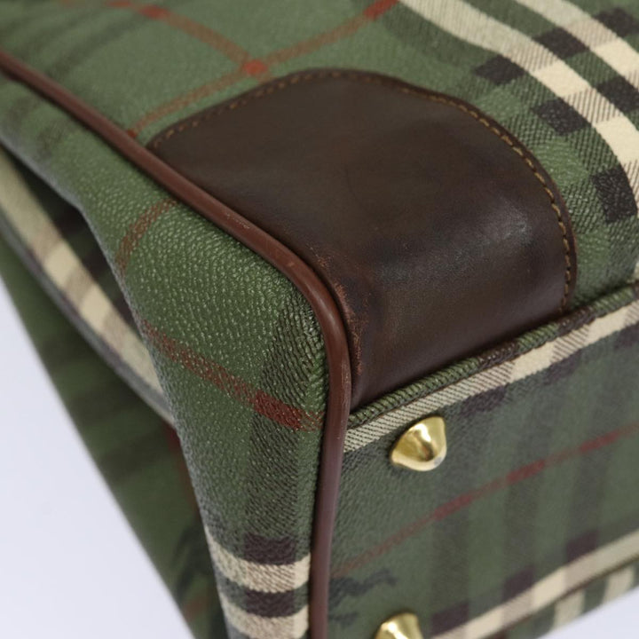BurberrySs Nova Check Hand Bag PVC Leather Green Auth 81321