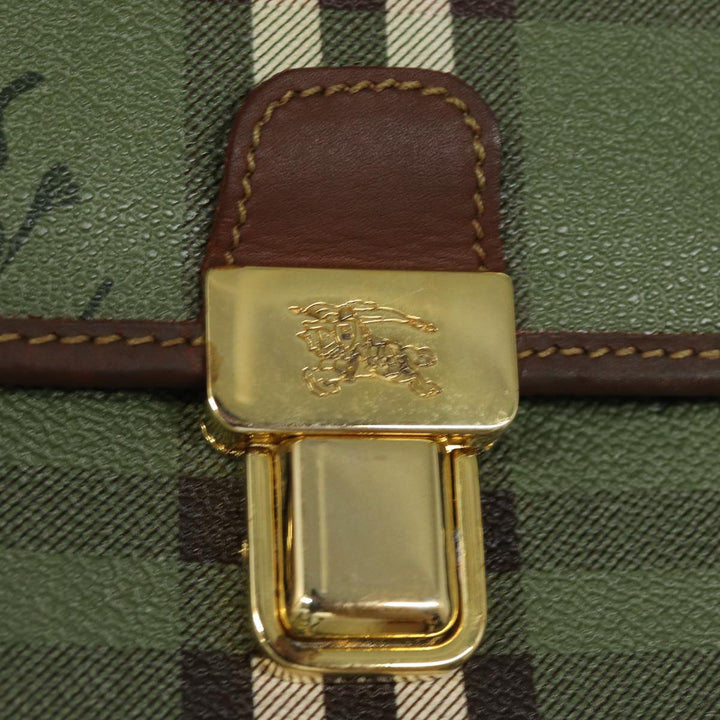 BurberrySs Nova Check Hand Bag PVC Leather Green Auth 81321