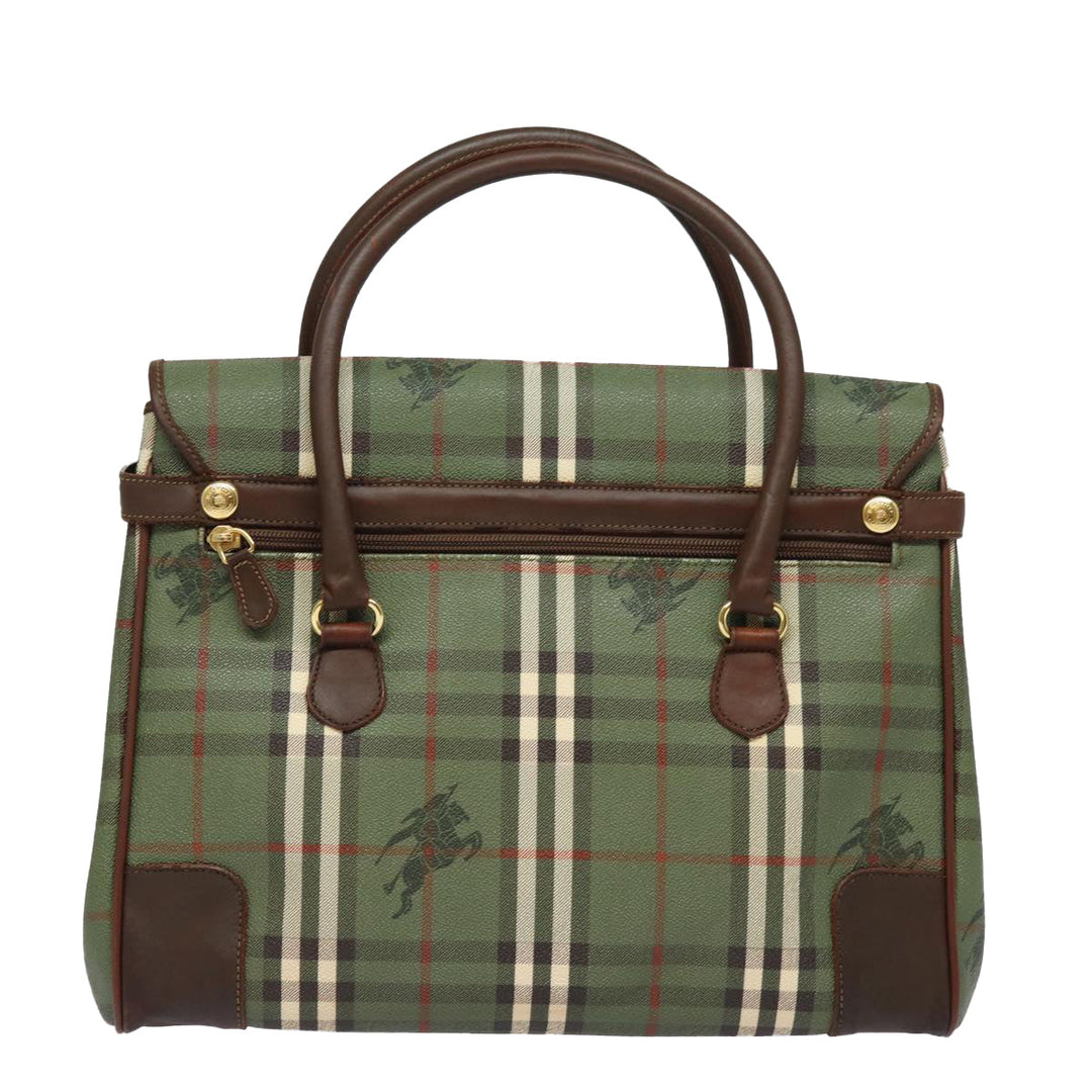BurberrySs Nova Check Hand Bag PVC Leather Green Auth 81321
