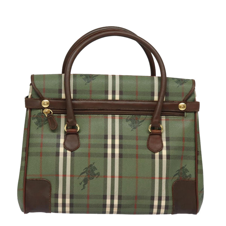 BurberrySs Nova Check Hand Bag PVC Leather Green Auth 81321
