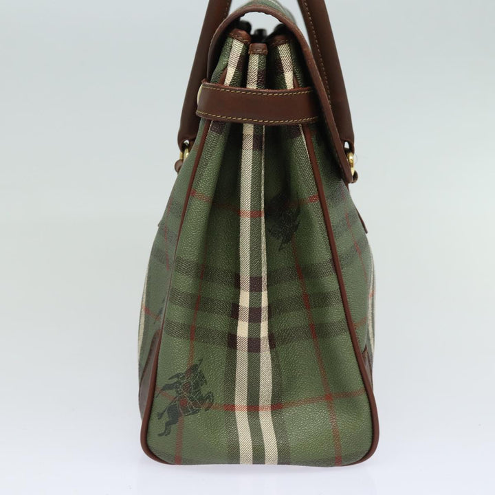 BurberrySs Nova Check Hand Bag PVC Leather Green Auth 81321