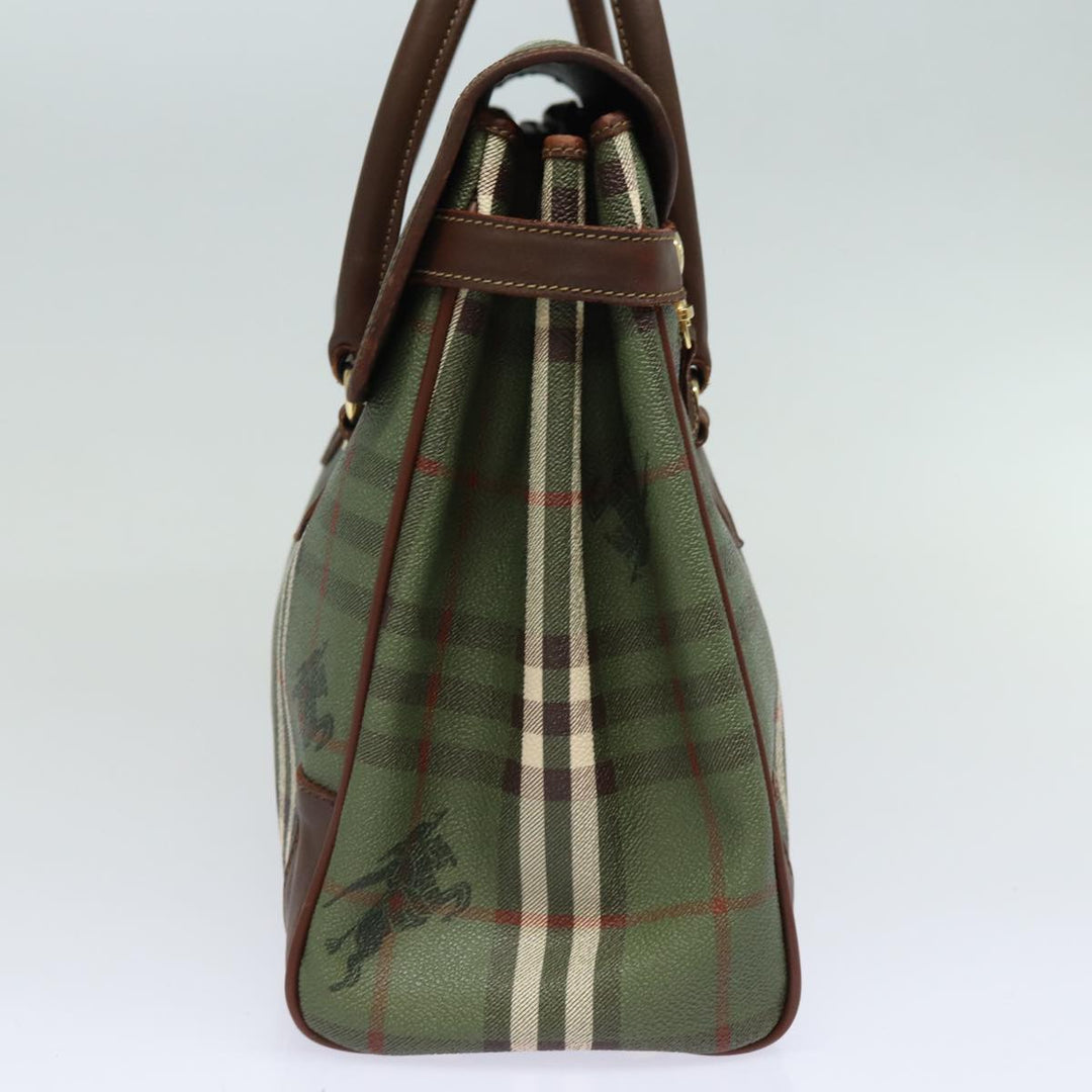 BurberrySs Nova Check Hand Bag PVC Leather Green Auth 81321