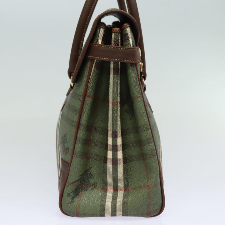 BurberrySs Nova Check Hand Bag PVC Leather Green Auth 81321