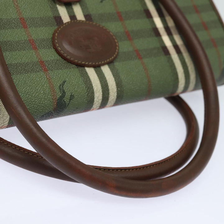 BurberrySs Nova Check Hand Bag PVC Leather Green Auth 81321