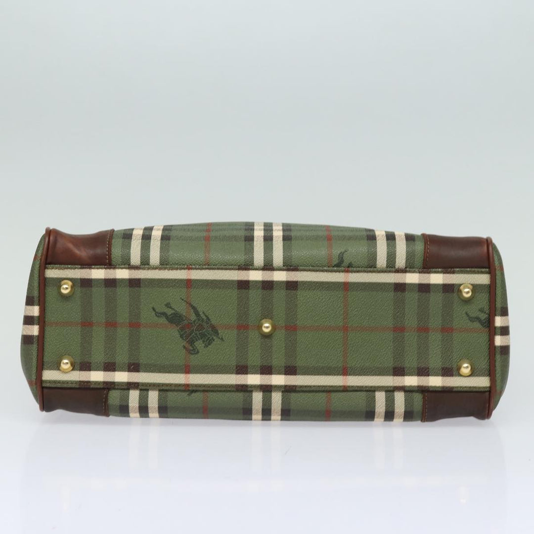 BurberrySs Nova Check Hand Bag PVC Leather Green Auth 81321