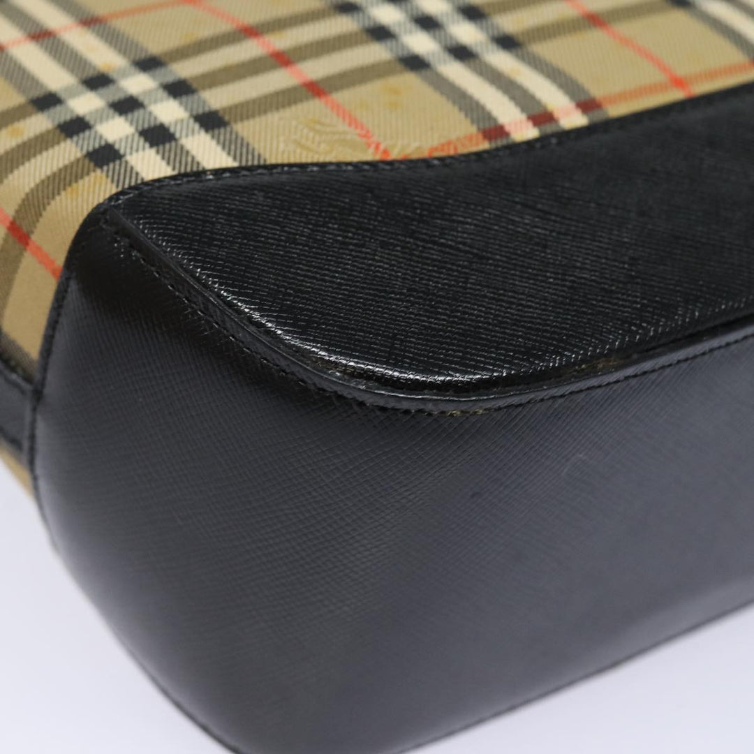 Burberry Nova Check Hand Bag Canvas Beige Auth 81322
