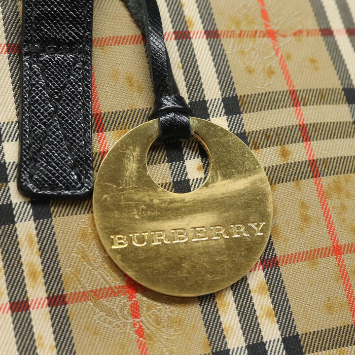 Burberry Nova Check Hand Bag Canvas Beige Auth 81322