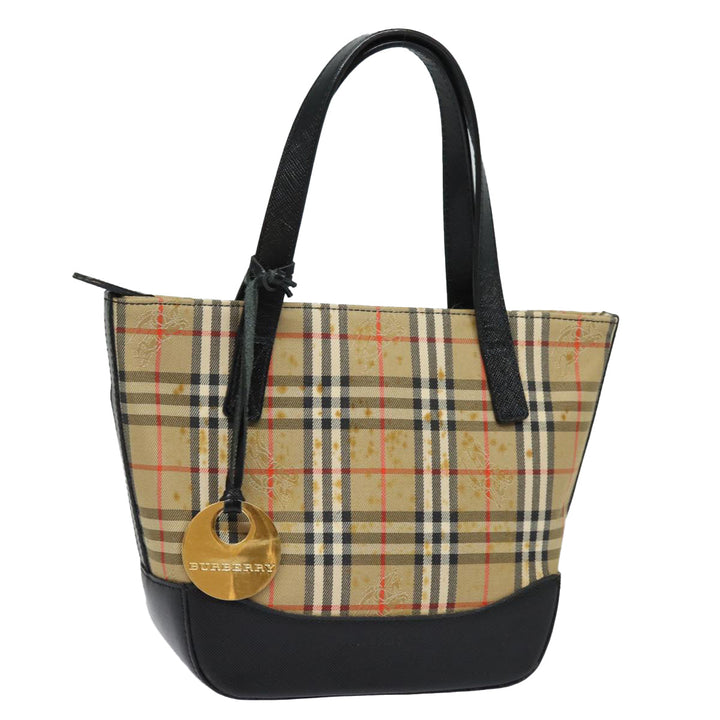 Burberry Nova Check Hand Bag Canvas Beige Auth 81322