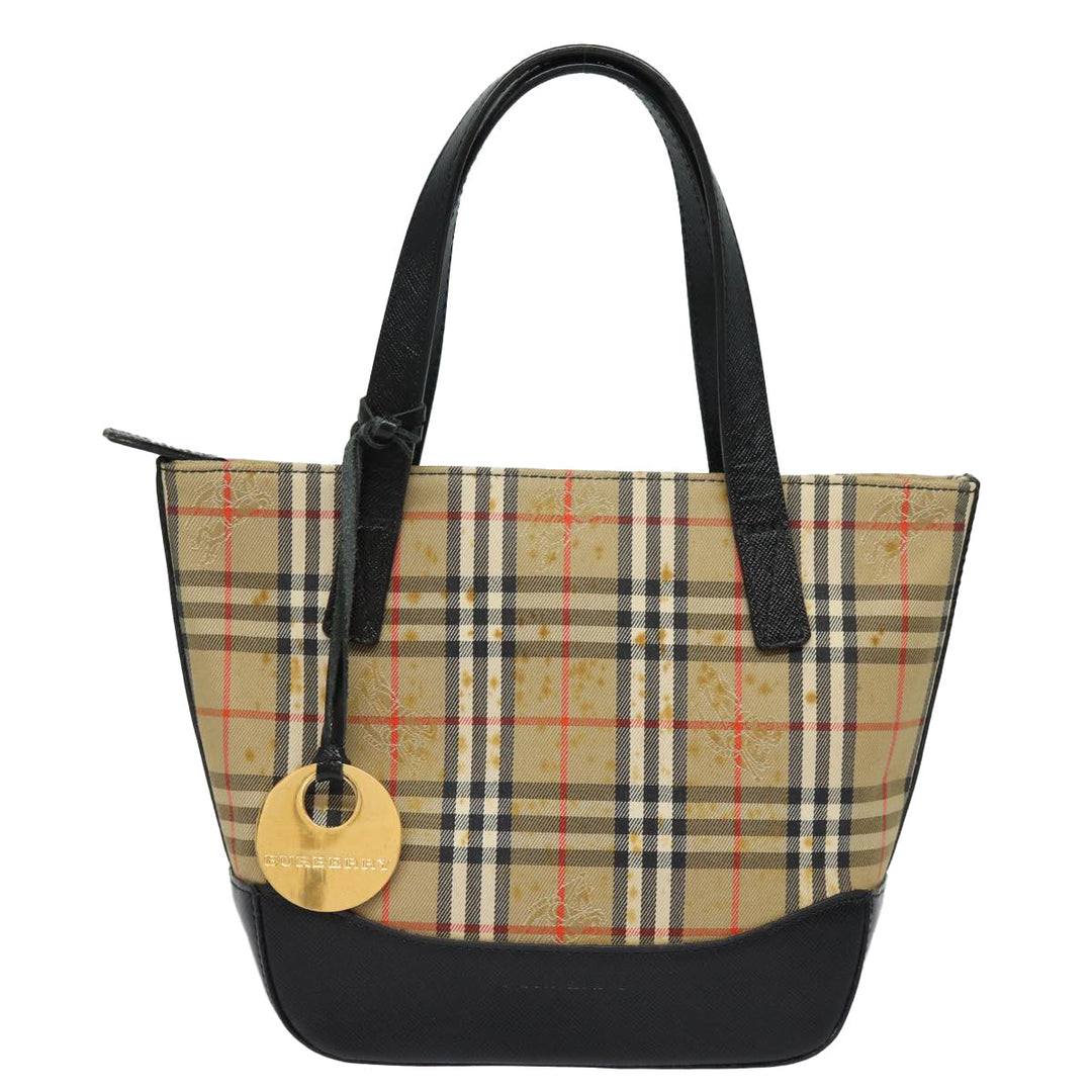 Burberry Nova Check Hand Bag Canvas Beige Auth 81322