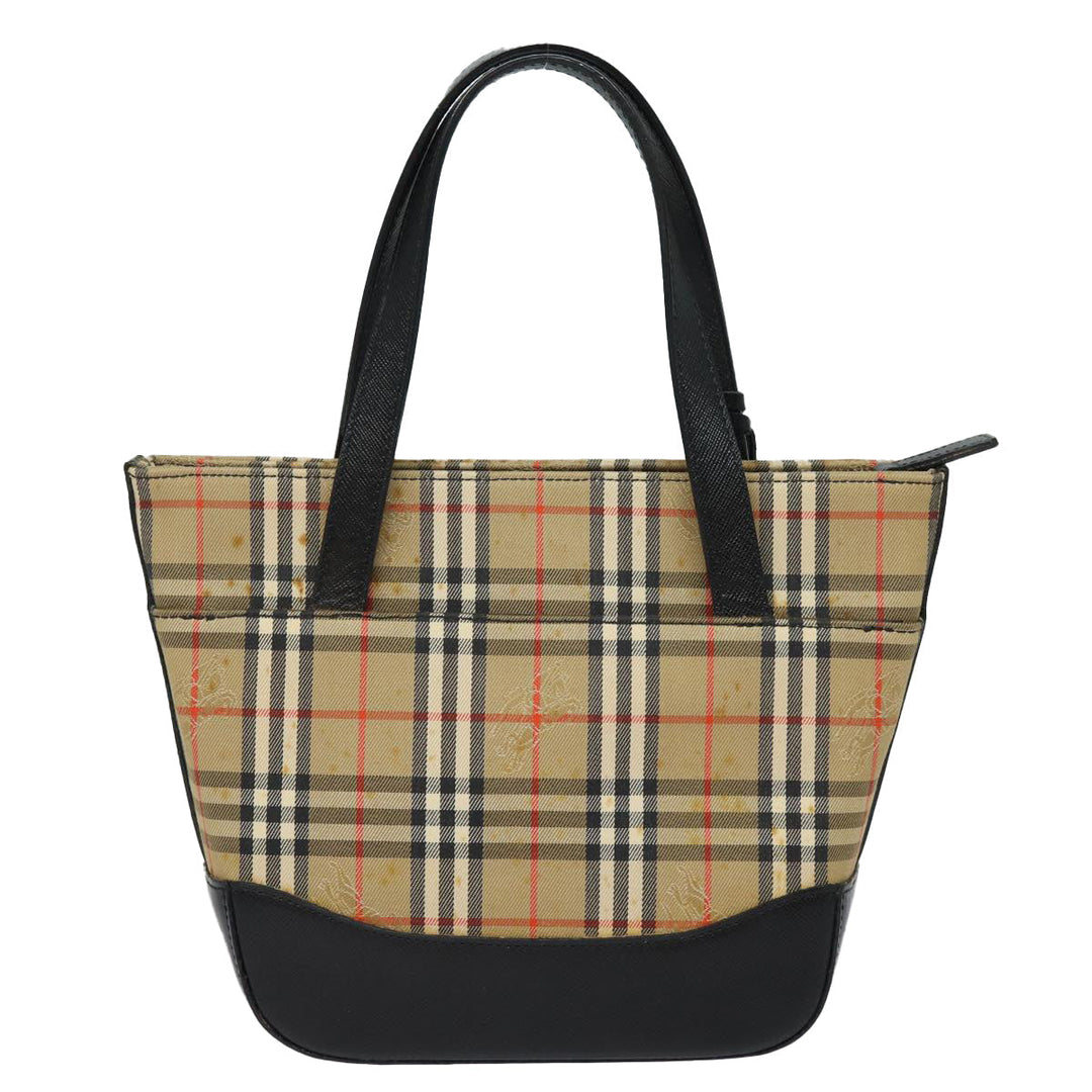 Burberry Nova Check Hand Bag Canvas Beige Auth 81322