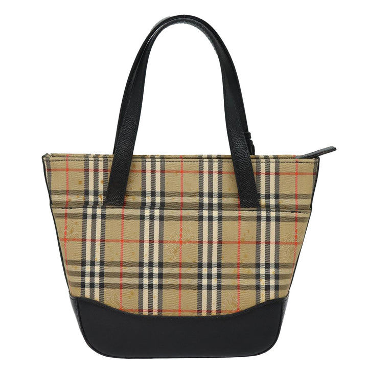 Burberry Nova Check Hand Bag Canvas Beige Auth 81322