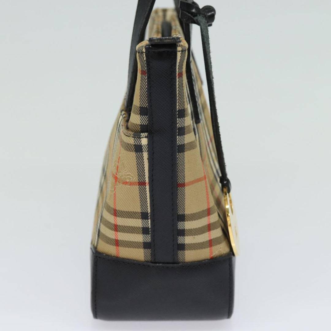 Burberry Nova Check Hand Bag Canvas Beige Auth 81322