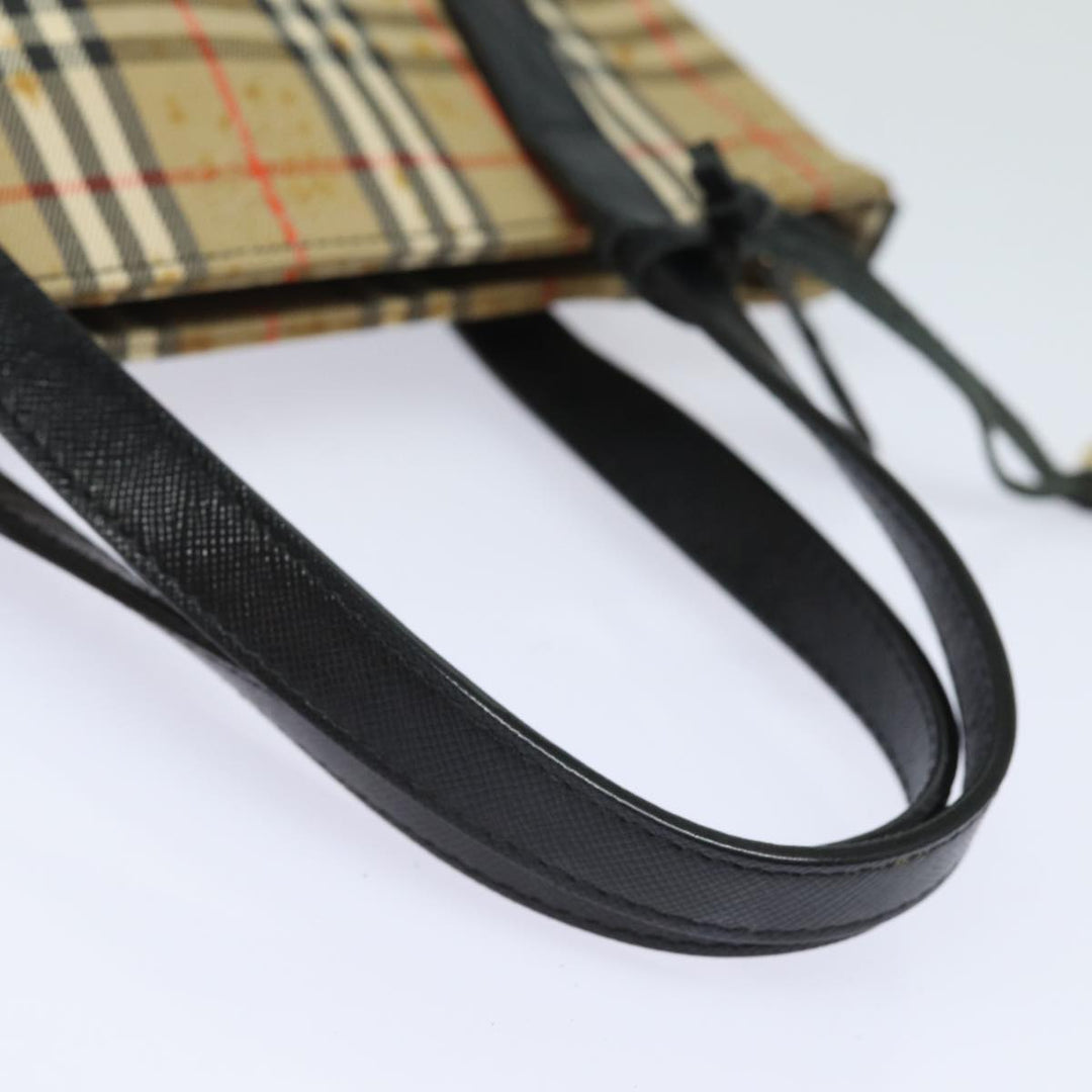 Burberry Nova Check Hand Bag Canvas Beige Auth 81322
