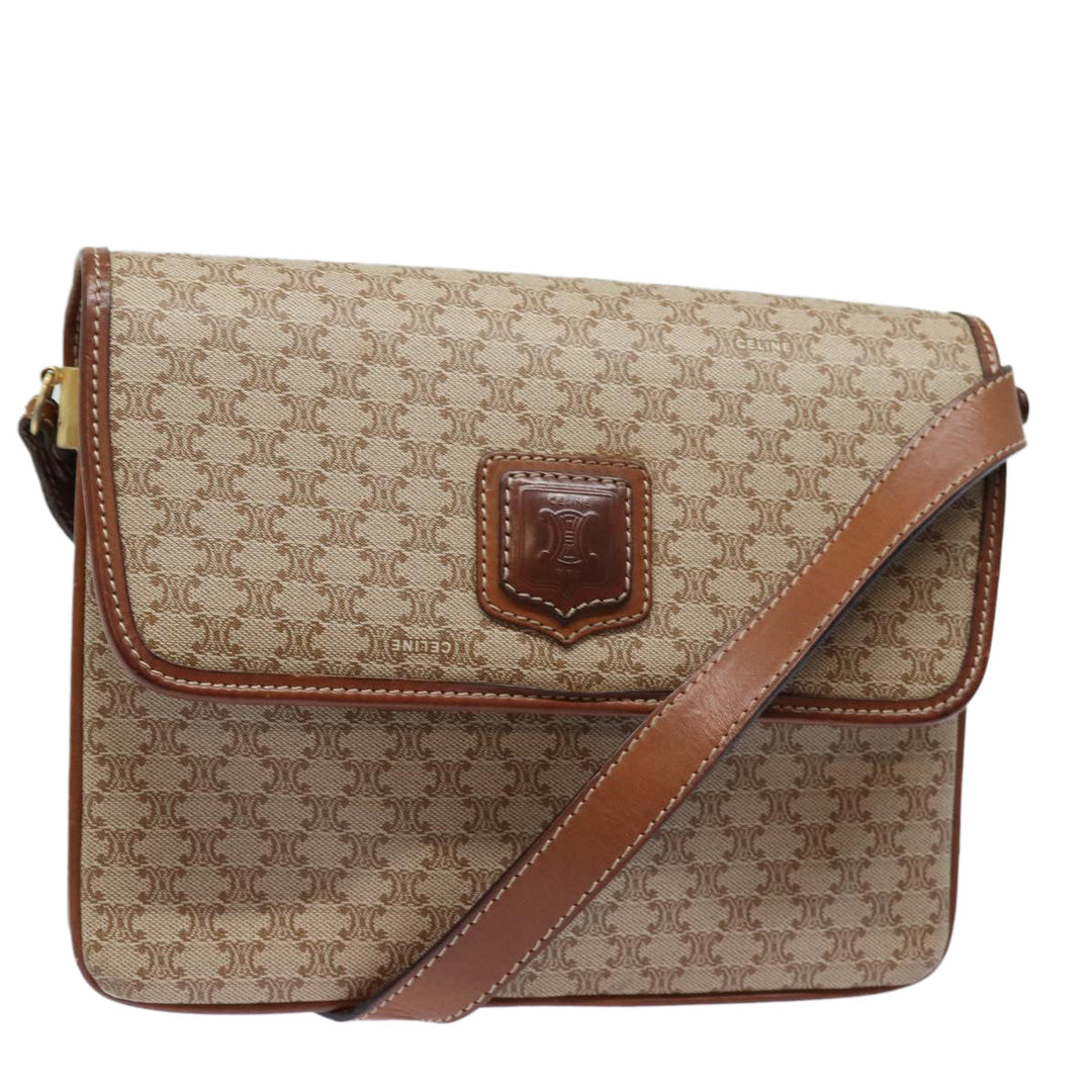 Celine Macadam Canvas Shoulder Bag Beige Auth 81365