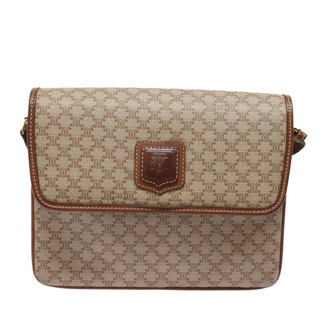 Celine Macadam Canvas Shoulder Bag Beige Auth 81365