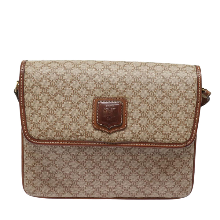 Celine Macadam Canvas Shoulder Bag Beige Auth 81365
