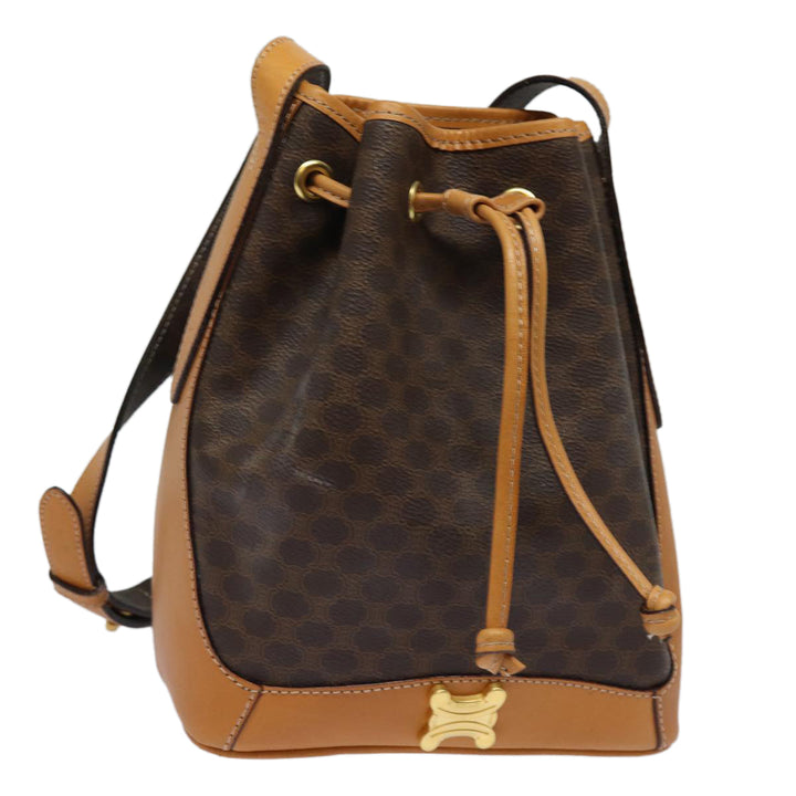 Celine Macadam Canvas Shoulder Bag PVC Leather Brown Auth 81367