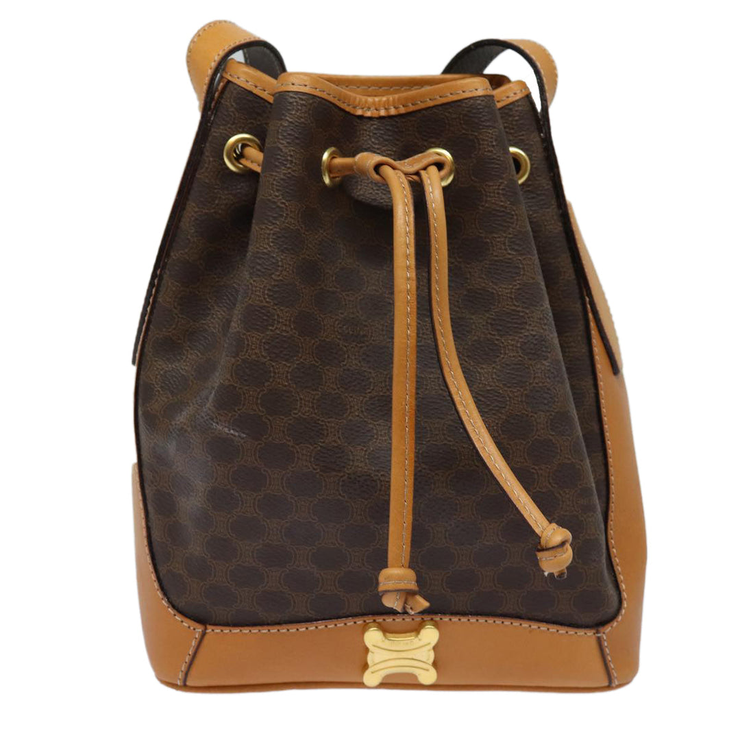 Celine Macadam Canvas Shoulder Bag PVC Leather Brown Auth 81367