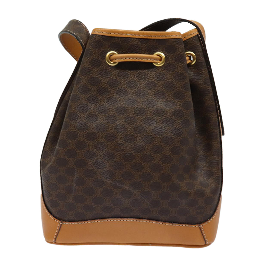 Celine Macadam Canvas Shoulder Bag PVC Leather Brown Auth 81367