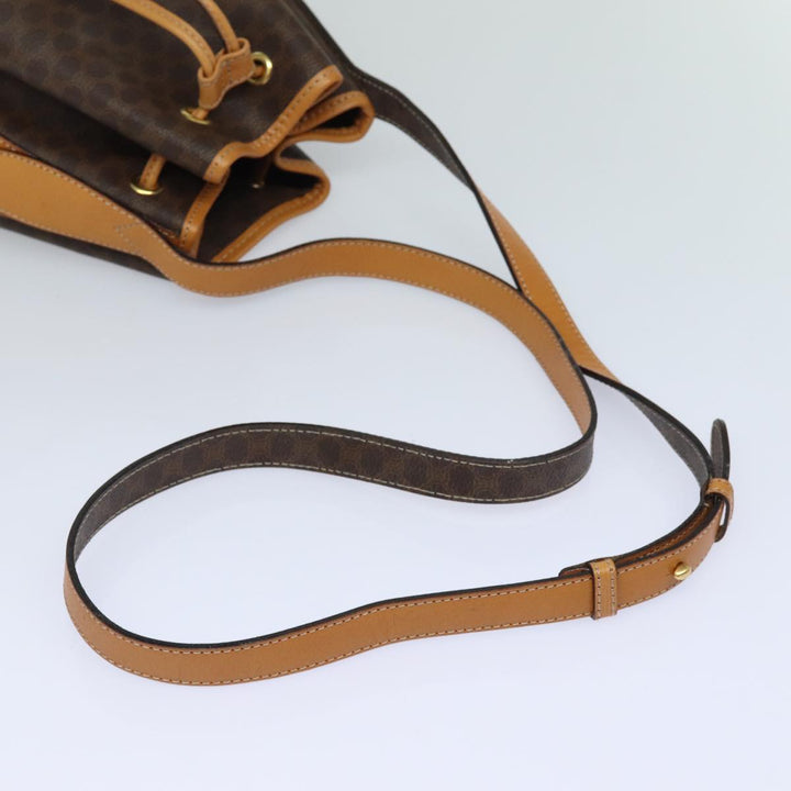Celine Macadam Canvas Shoulder Bag PVC Leather Brown Auth 81367