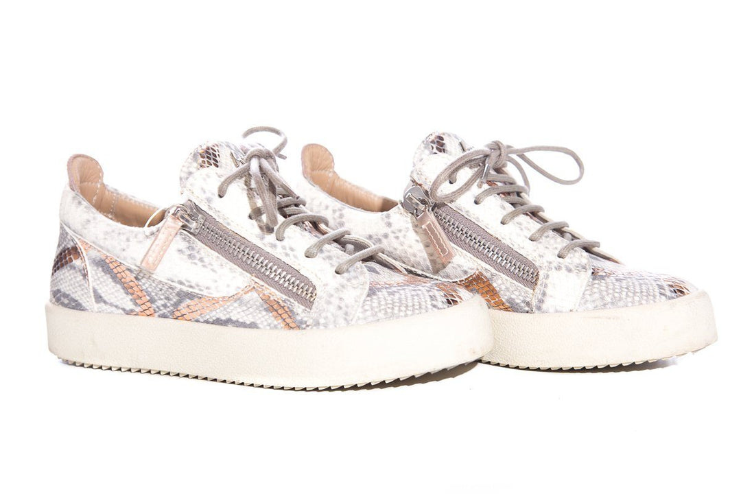 Giuseppe Zanotti Light Grey & Rose Gold Snake Embossed Sneakers SZ 37