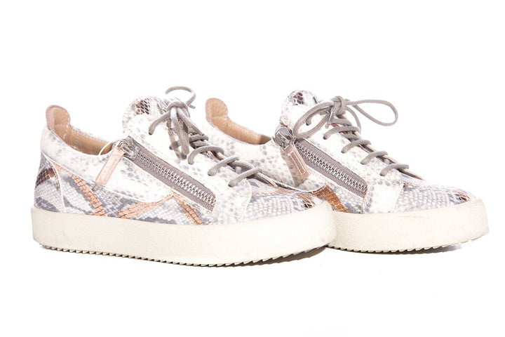 Giuseppe Zanotti Light Grey & Rose Gold Snake Embossed Sneakers SZ 37