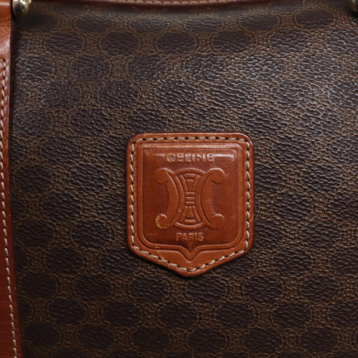 Celine Macadam Canvas Boston Bag PVC Leather Brown Auth 81440