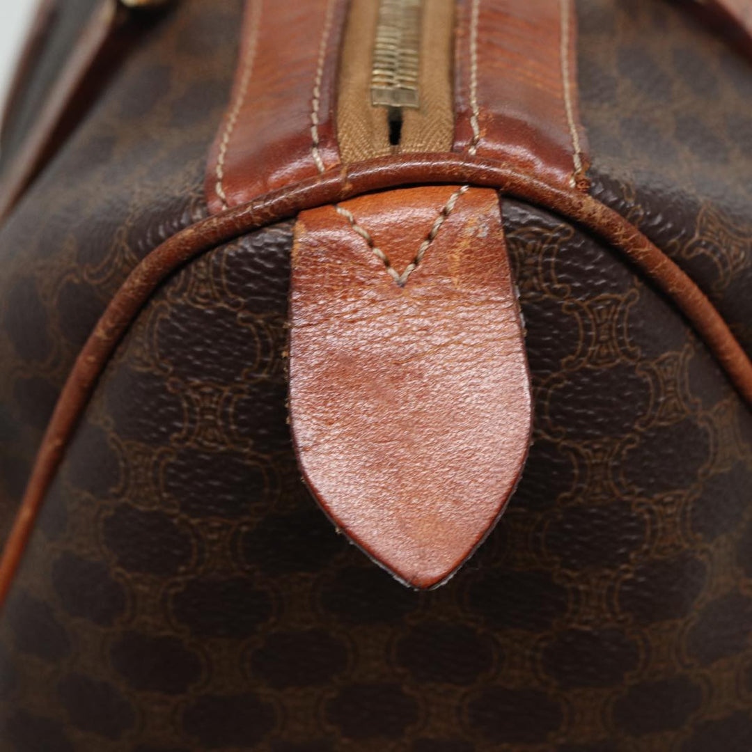 Celine Macadam Canvas Boston Bag PVC Leather Brown Auth 81440