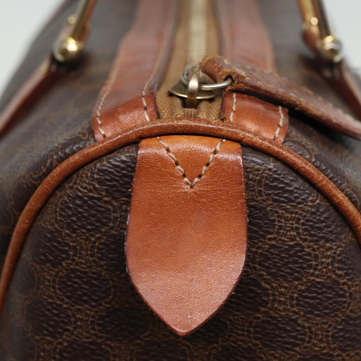 Celine Macadam Canvas Boston Bag PVC Leather Brown Auth 81440
