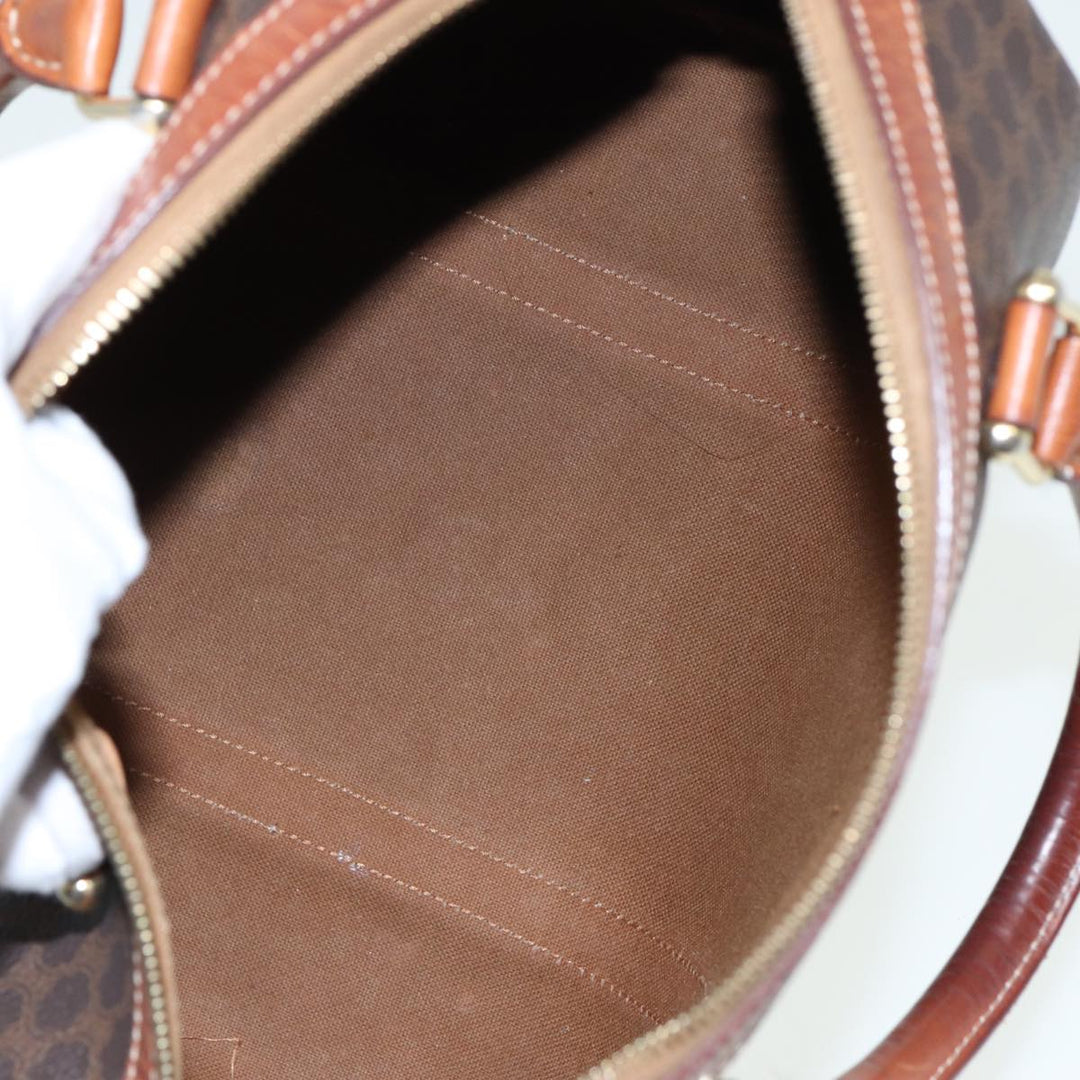 Celine Macadam Canvas Boston Bag PVC Leather Brown Auth 81440