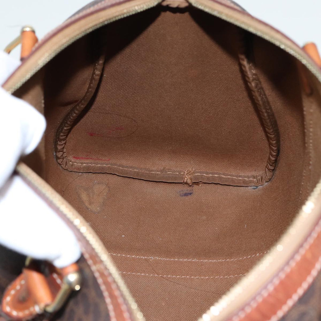 Celine Macadam Canvas Boston Bag PVC Leather Brown Auth 81440