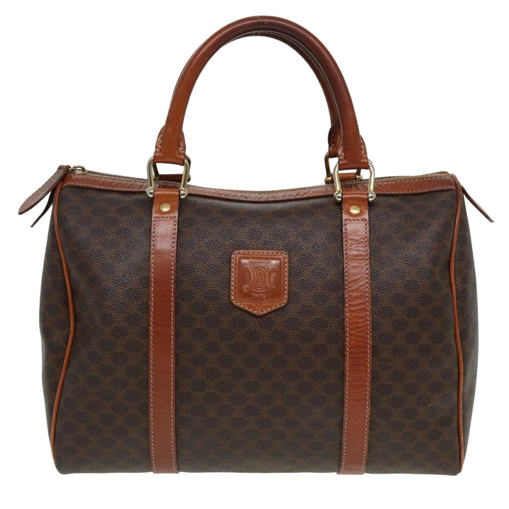 Celine Macadam Canvas Boston Bag PVC Leather Brown Auth 81440