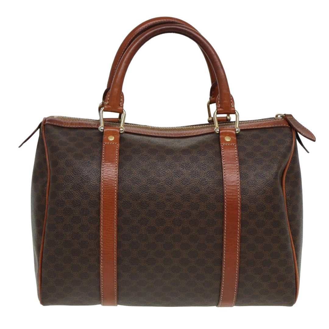 Celine Macadam Canvas Boston Bag PVC Leather Brown Auth 81440