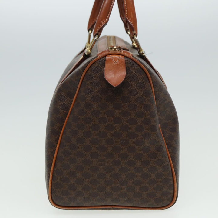 Celine Macadam Canvas Boston Bag PVC Leather Brown Auth 81440
