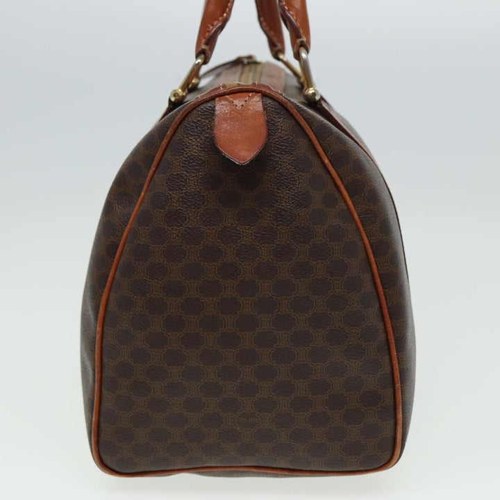 Celine Macadam Canvas Boston Bag PVC Leather Brown Auth 81440