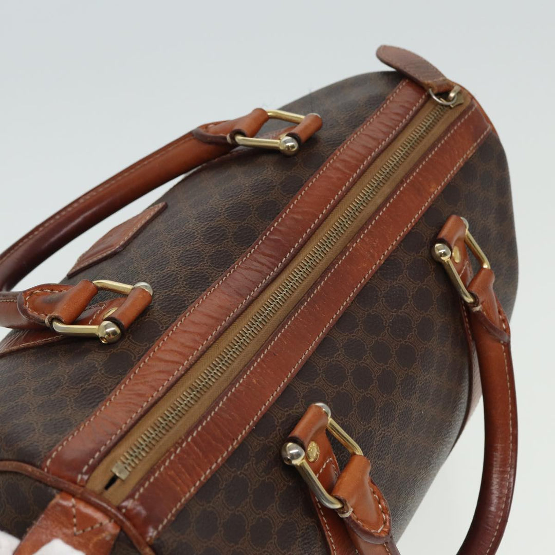 Celine Macadam Canvas Boston Bag PVC Leather Brown Auth 81440