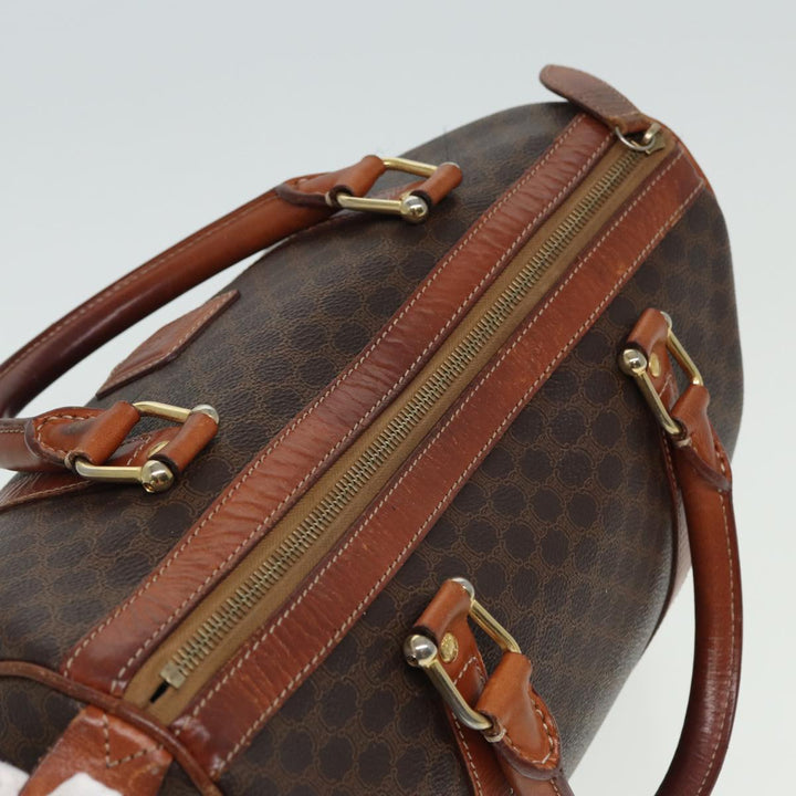 Celine Macadam Canvas Boston Bag PVC Leather Brown Auth 81440