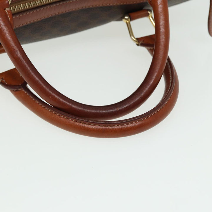Celine Macadam Canvas Boston Bag PVC Leather Brown Auth 81440